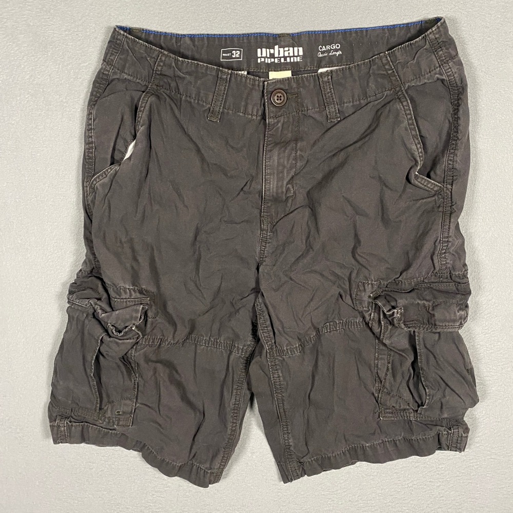Urban Pipeline Cargo Shorts Mens 32 Gray Classic Length 100% Cotton Pockets